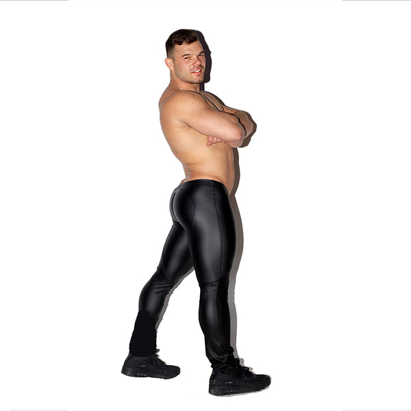 Men Sexy Black Faux Leather Casual Tight Leather Pants Nightclub DS Role Play Stage Costume