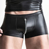 Men's Boxer Briefs Imitation Leather Underwear Shorts Zipper Open Crotch Briefs Low Rise Briefs Boxer Briefs U-Shaped Pocket Briefs