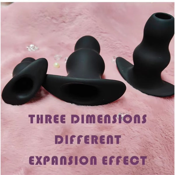 Hollow silicone anal plug, three sizes of anal dilator, for female and male buttocks expansion