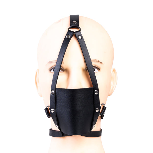 Black harness-type mask silicone gag soft rubber mouth plug