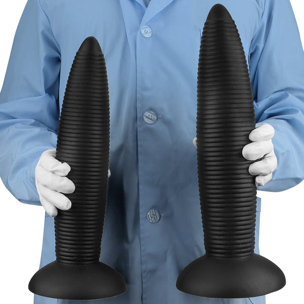 14 Inch Threaded Ribbed Big Black Dildo