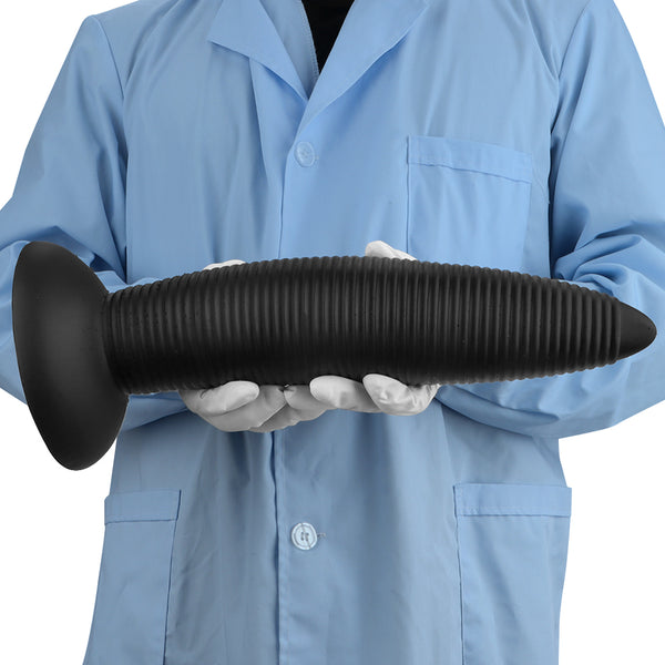 14 Inch Threaded Ribbed Big Black Dildo