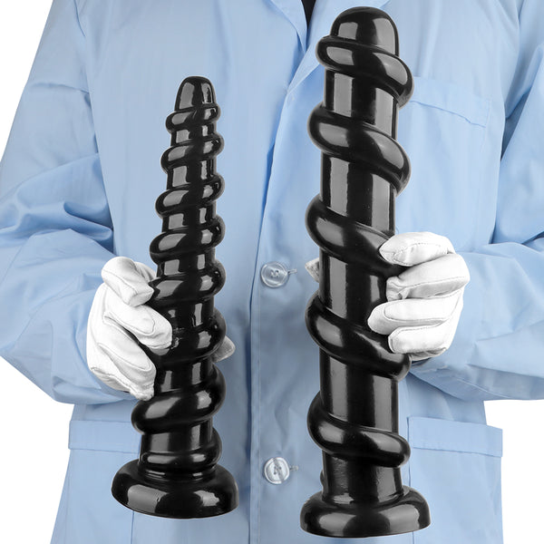 Black Threaded Ribbed 13 Inch Dildo