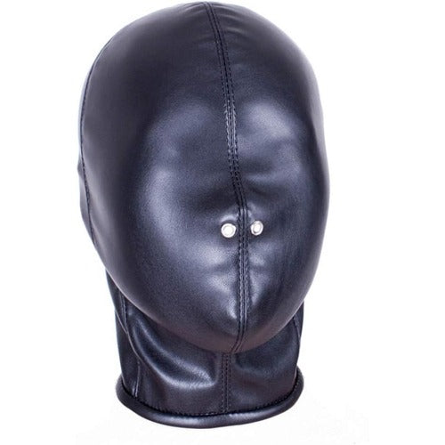 Leather Bondage Mask Hood Fully Enclosed Headdress Strap Hood Fetish Bondage Hood (Black)
