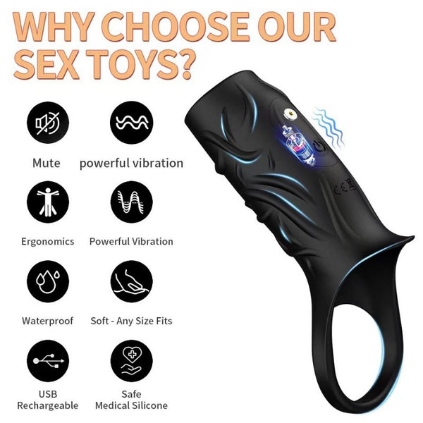 Male penis enlargement device G-spot vibrator lock sperm ring penis exerciser extender
