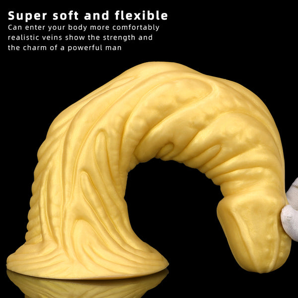 Gold Silicone Soft Anal Plug Suction Cup Anal Expanding Dildo Fisting Sex Toy