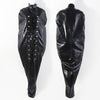 Black leather bondage full body tied leather lace-up suit