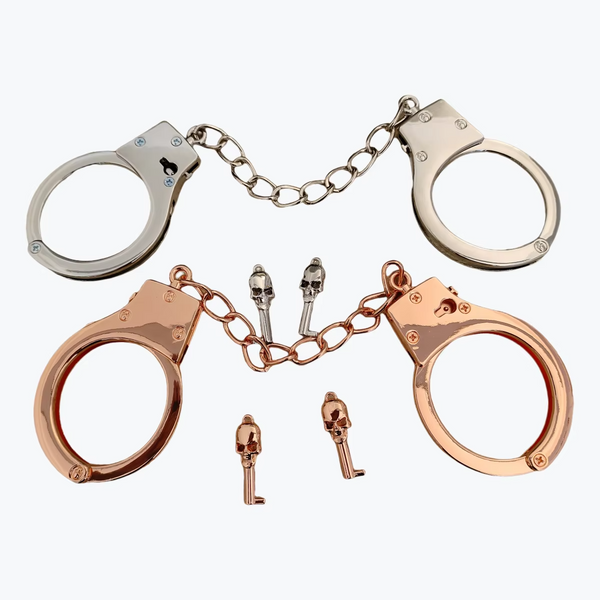 Metal Handcuffs with Two Skull Keys - Prop Toy Handcuffs