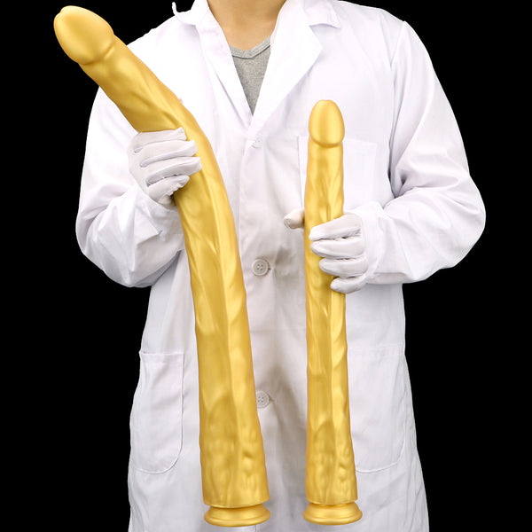 Golden Long Thin Dildo Liquid Silicone