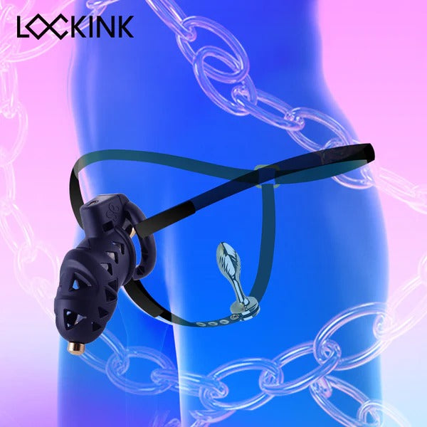 LOCKINK Rattlesnake Plastic Male Chastity Cage Belt With Anal Plug