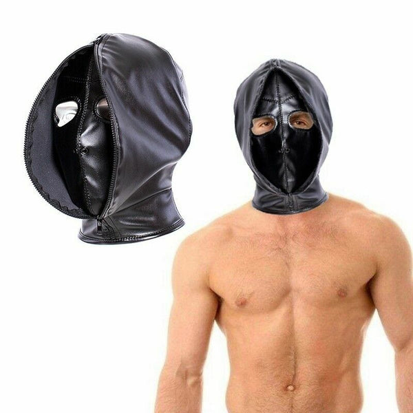 PU Leder Maske Haube Fetisch Slave Restraint Kopf Maske Haube Slave Bondage