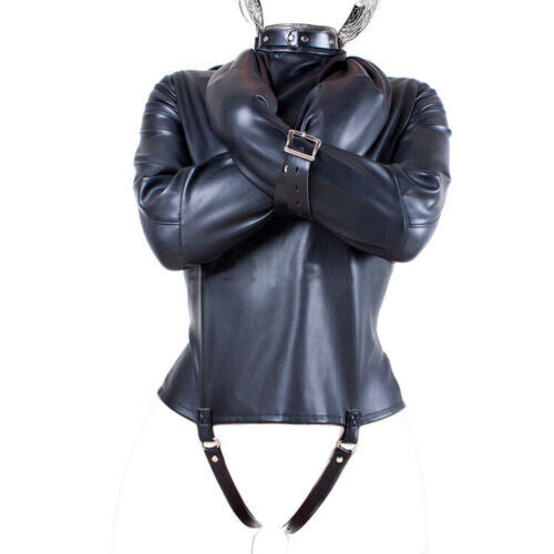 Black leather forced bondage tight sexy confinement binding