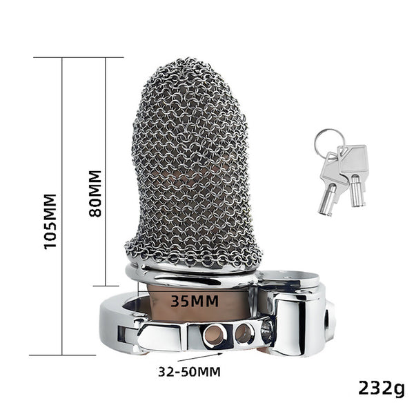 Stainless Steel Male Chastity Device Hauberk Cage for Lock Adjust 32~50mm Ring F