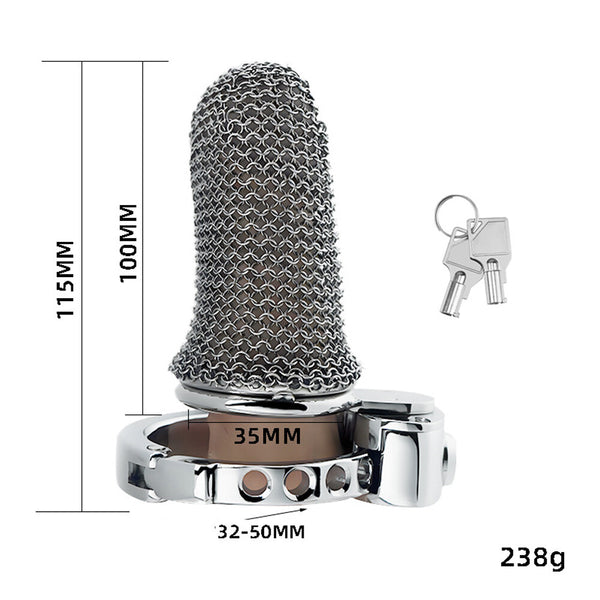 Stainless Steel Male Chastity Device Hauberk Cage for Lock Adjust 32~50mm Ring F
