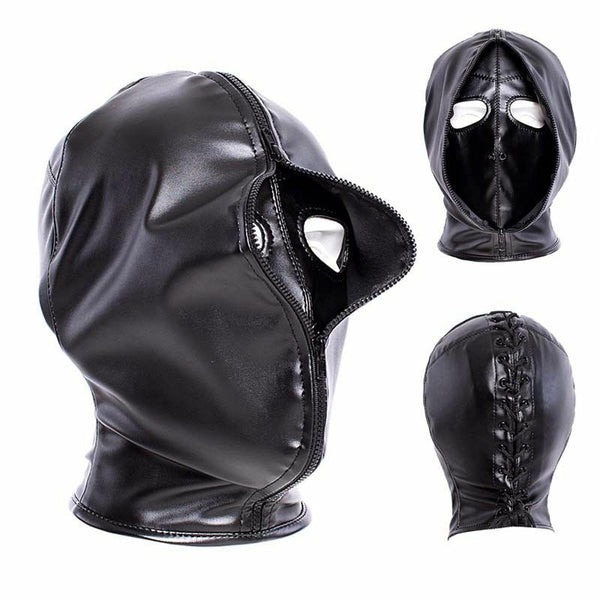 PU Leder Maske Haube Fetisch Slave Restraint Kopf Maske Haube Slave Bondage