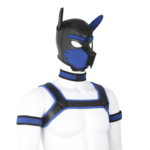 Neoprene Dog Full Face Head Mask Kit, Novelty Costume Pup Hood Mask with Collar and Strap