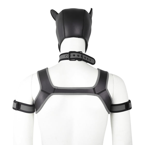 Neoprene Dog Full Face Head Mask Kit, Novelty Costume Pup Hood Mask with Collar and Strap