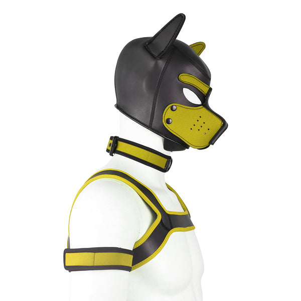 Neoprene Dog Full Face Head Mask Kit, Novelty Costume Pup Hood Mask with Collar and Strap
