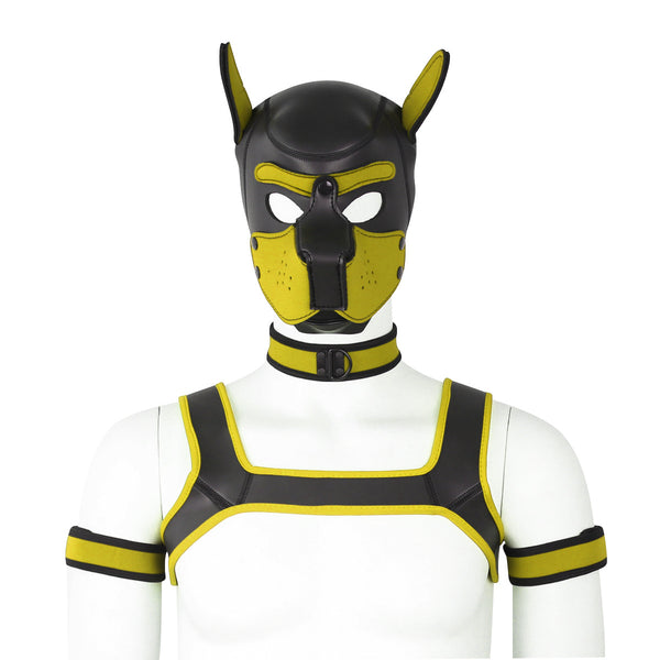 Neoprene Dog Full Face Head Mask Kit, Novelty Costume Pup Hood Mask with Collar and Strap