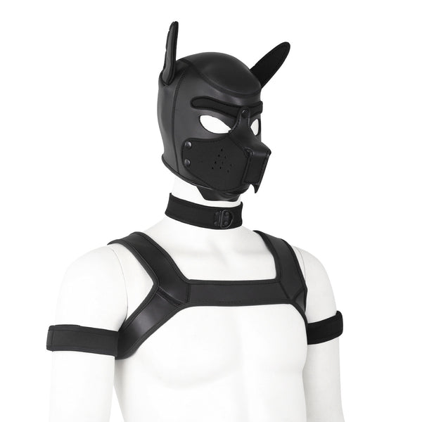Neoprene Dog Full Face Head Mask Kit, Novelty Costume Pup Hood Mask with Collar and Strap