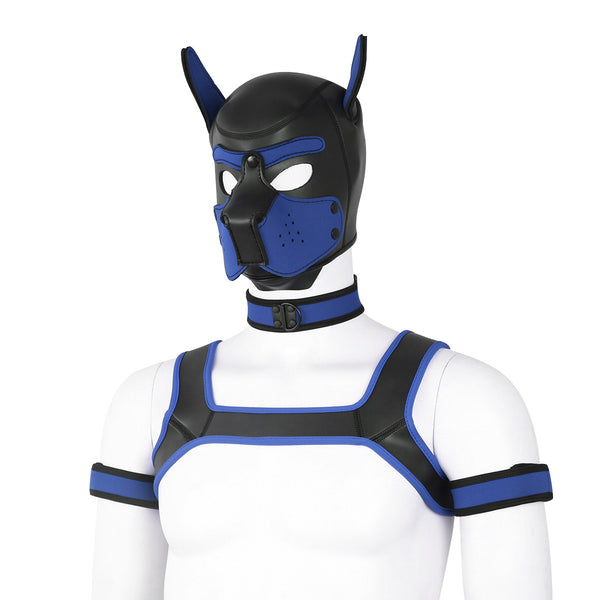 Neoprene Dog Full Face Head Mask Kit, Novelty Costume Pup Hood Mask with Collar and Strap