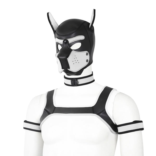 Neoprene Dog Full Face Head Mask Kit, Novelty Costume Pup Hood Mask with Collar and Strap