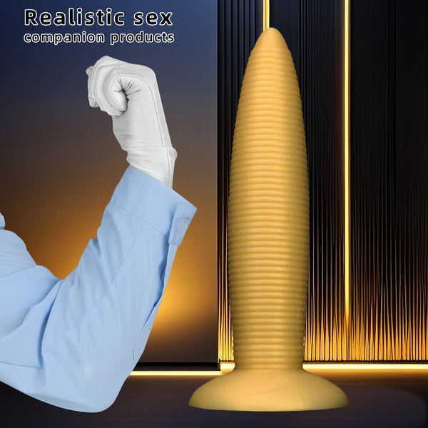 14 Inch Threaded Ribbed Big Black Dildo