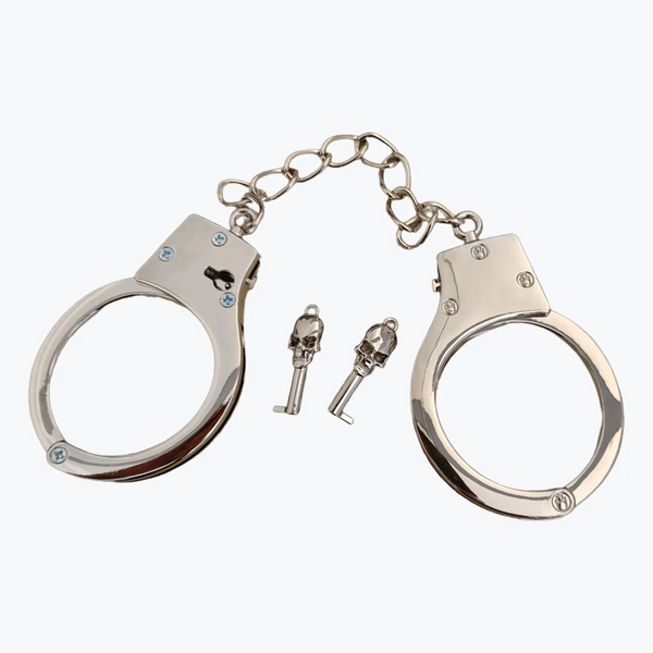 Metal Handcuffs with Two Skull Keys - Prop Toy Handcuffs