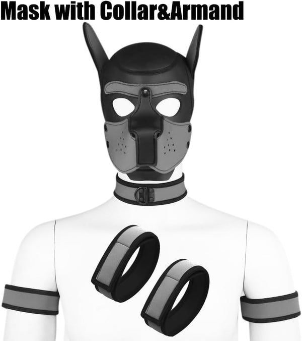 Neoprene Dog Full Face Puppy Mask Removable Pup Hood Halloween Mask