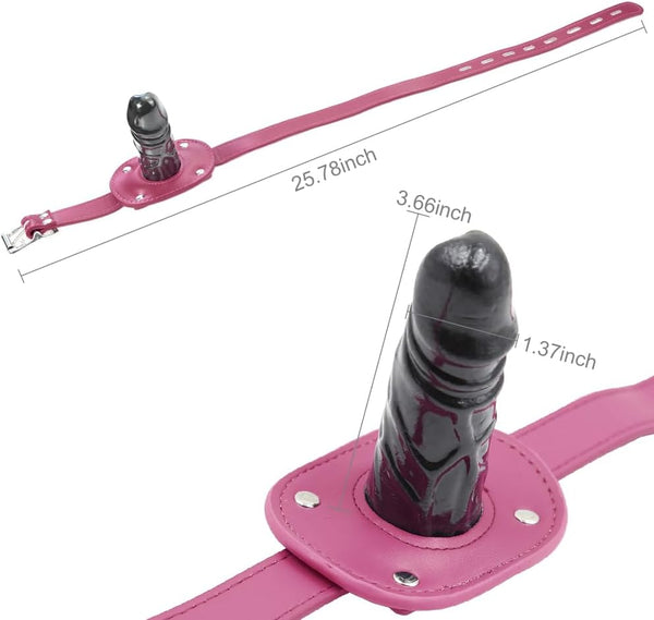 Lockable dildo gag with adjustable straps, realistic penis gag with lock