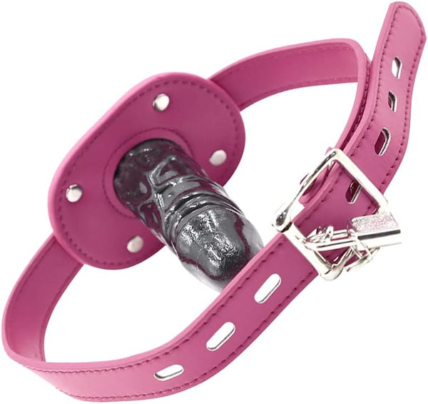 Lockable dildo gag with adjustable straps, realistic penis gag with lock
