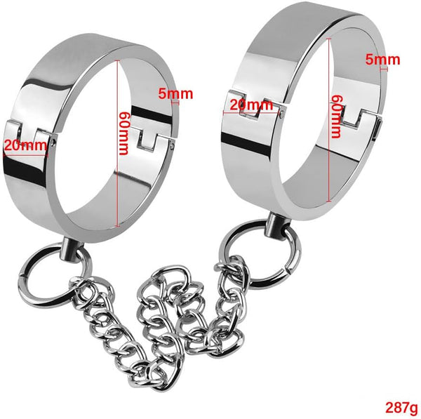 Stainless steel wrist ankle cuffs chrome plated, silver metal bracelet wrist anklet pair of restraints bondage game