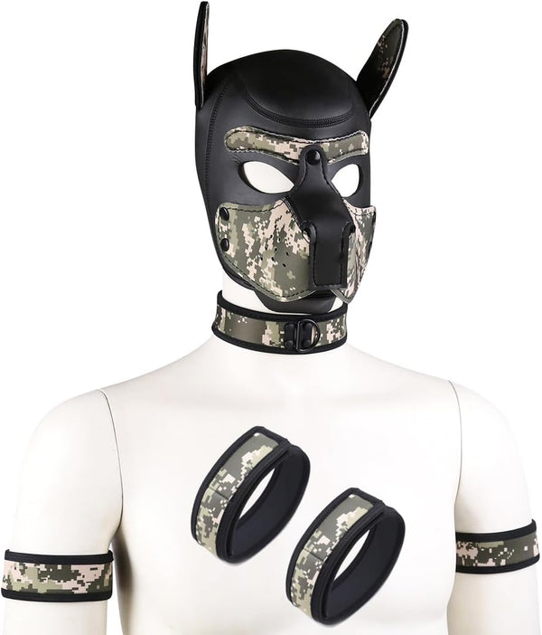 Neoprene Dog Full Face Puppy Mask Removable Pup Hood Halloween Mask