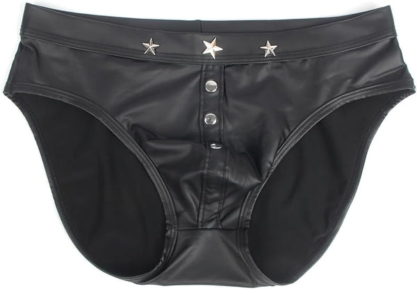Men's Punk Rivet Faux Leather Briefs Plus Size Leather Thong Low Rise Men's Black Low Rise Fashion Briefs