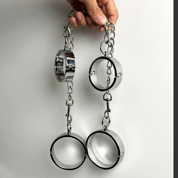 Stainless steel wrist ankle cuffs chrome plated, silver metal bracelet wrist anklet pair of restraints bondage game