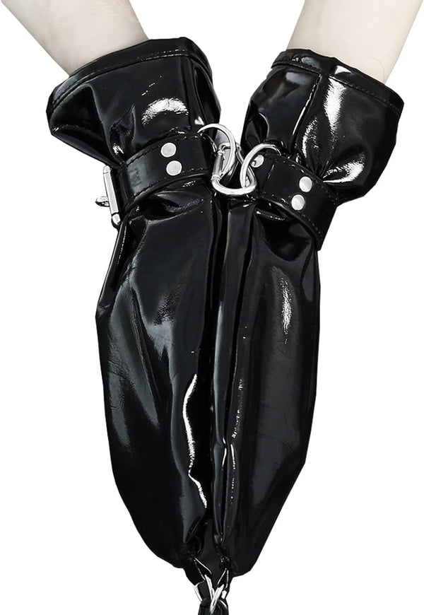 bondage gloves, patent leather handcuffs,sex toy gloves, lockable, fisting gloves, fetish gloves, suitable for extreme couples, pet play, role play, slave