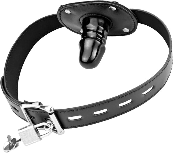 Lockable dildo gag with adjustable straps, realistic penis gag with lock