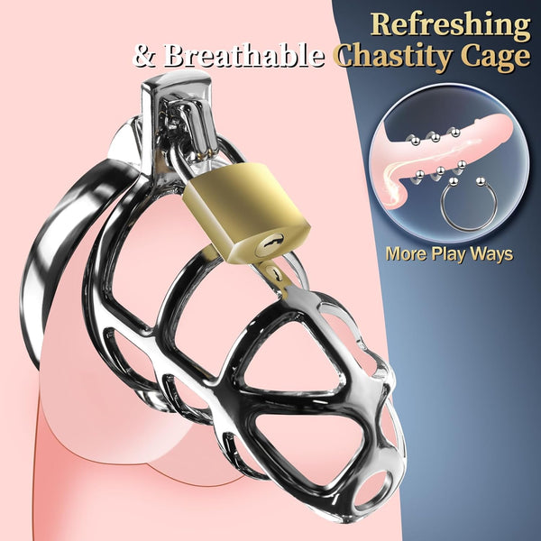 Male Chastity Cock Cage Sex Toy for Men, FEELKIDA Large Chastity Device with 3 Active Sizes Rings 3 Metal Cock Ring 2 Keys, Adult Toys for Men Penis Exercise and Abstinence