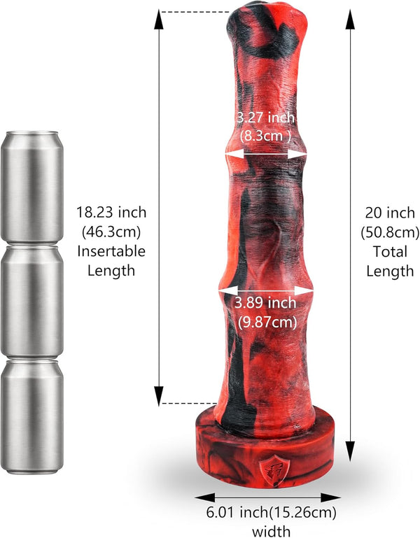 20Inch Italian Stallion Food Grade Platinum Silicone Cock - FDA Standard Compliant Material - X Large Extra Long Shaft - Giant Horse Dildo Anal - Vac-U-Lock System-Sex Toys(Black&Red, X Large)