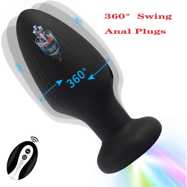 360° Swinging Anal Vibrator with Light Vibrating Butt Plug Rechargeable for Anal Stimulation Vaginal G-spot Anal Play Sex Toy