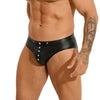 Men's Punk Rivet Faux Leather Briefs Plus Size Leather Thong Low Rise Men's Black Low Rise Fashion Briefs