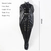 Black leather bondage full body tied leather lace-up suit