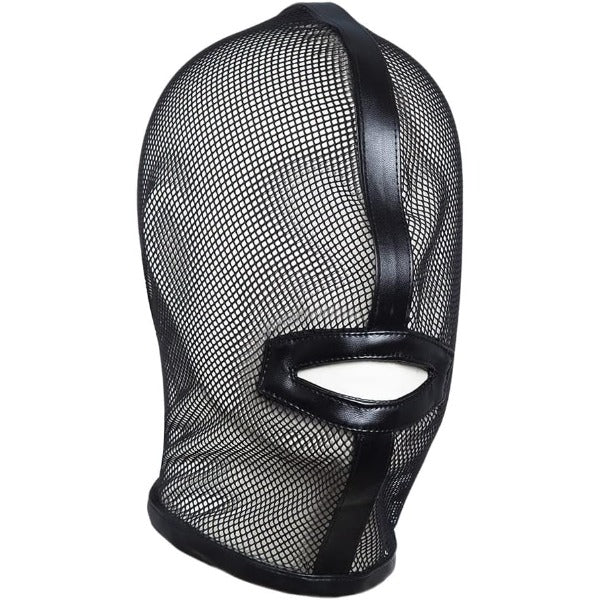 Mesh See Through Masquerade Mask Adjustable Breathable Leather Head Full Face Mask for Costume Halloween Party Hood Mask