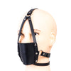 Black harness-type mask silicone gag soft rubber mouth plug