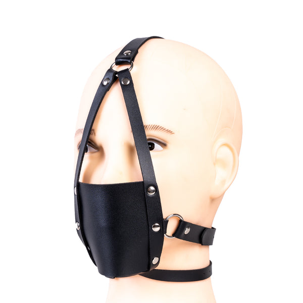 Black harness-type mask silicone gag soft rubber mouth plug