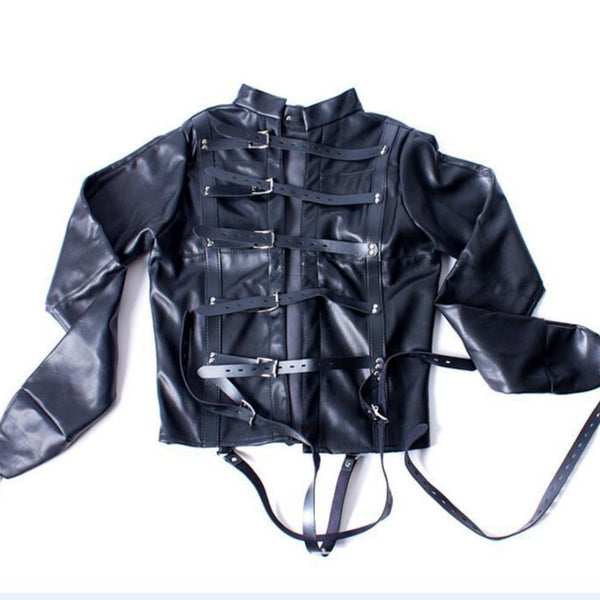 Black leather forced bondage tight sexy confinement binding