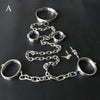 Stainless steel lockable wrist cuffs & leg shackles & collar chain restraint set sexual bondage BDSM set