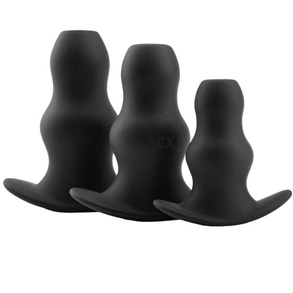 Hollow silicone anal plug, three sizes of anal dilator, for female and male buttocks expansion